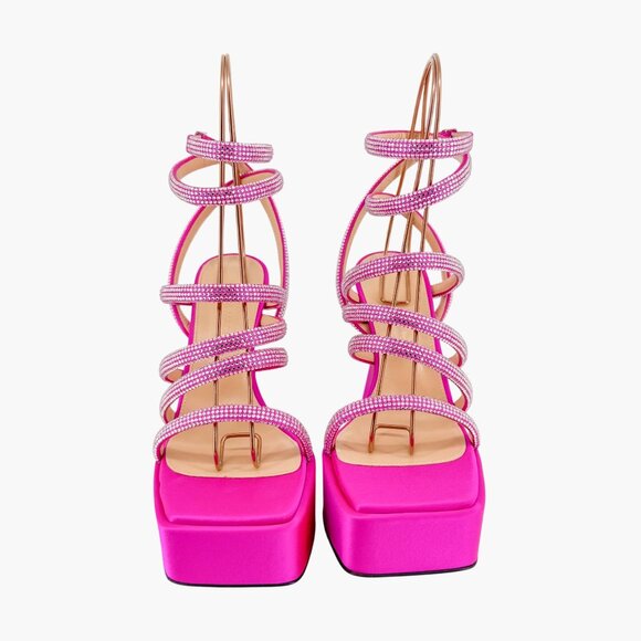 Mach & Mach Sydney Crystal Platform Sandals EU 37.5 US US 6.5-7 Pink High Heel - Picture 2 of 10
